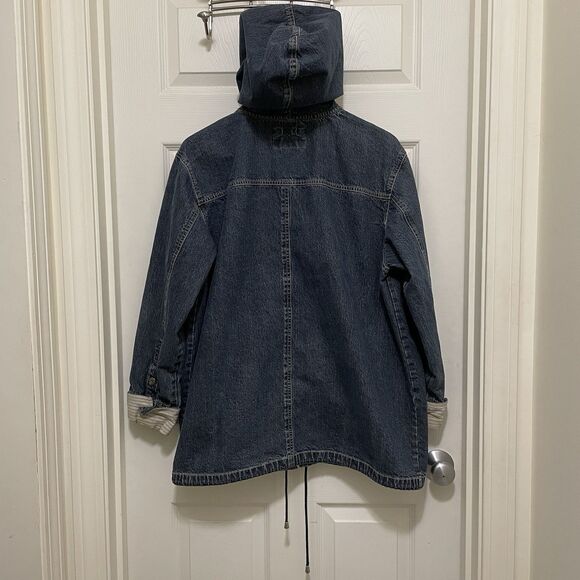 Vintage LA Blues Denim Chore Coat Barn Jacket Jean 90s Y2K Hood Zip Womens 18 20 - Picture 3 of 15
